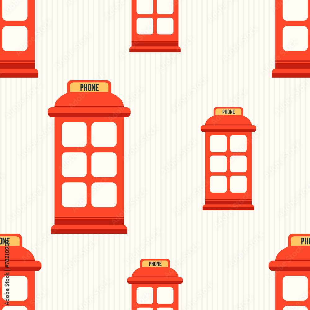 Seamless pattern with red phone booth
