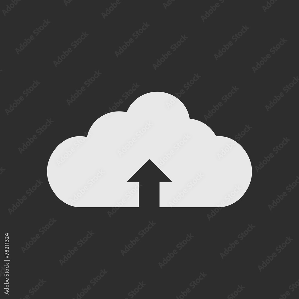White cloud with uploading sign as logo on dark grey White cloud with uploading sign as logo on dark grey