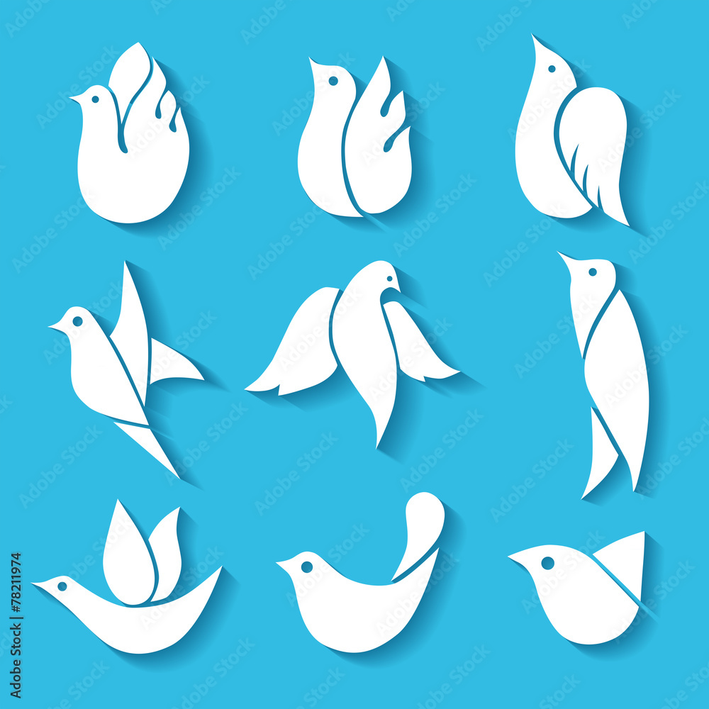 Set of images of birds, 3D effect with shadow. Set of images of birds, 3D effect with shadow.