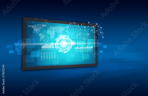 Touchscreen display with world map, graphs and other elements