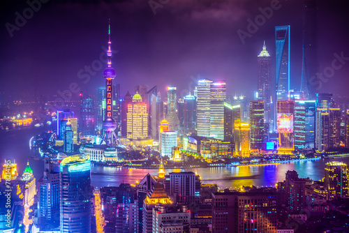 Shanghai, China aerial cityscape at Night