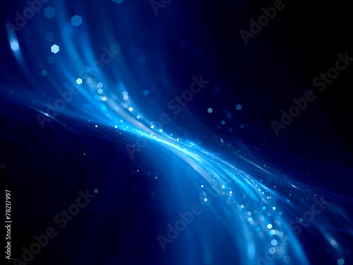Blue glowing shape in space with depth of field