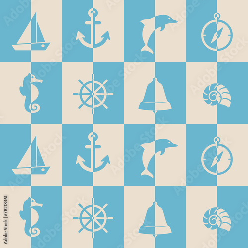 seamless background with marine recreation symbols