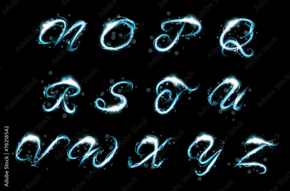 Transparent alphabet Glowing blue light effect glitter text Transparent alphabet Glowing blue light effect glitter text