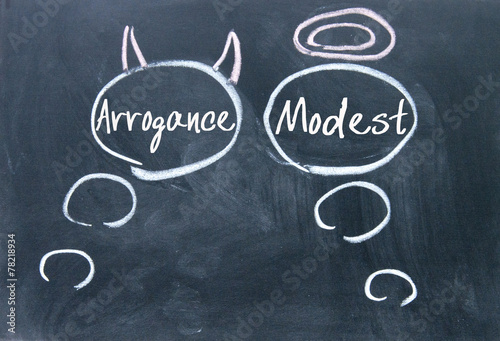 Angels and demons thinking sign on blackboard