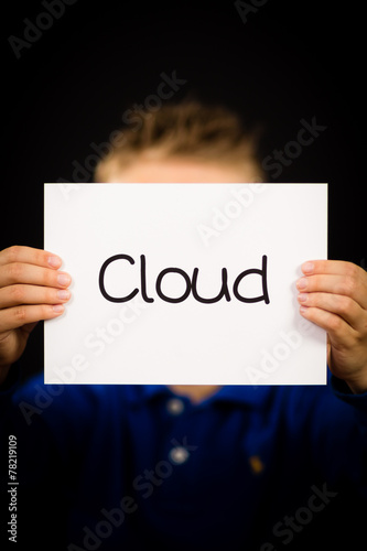 Child holding Cloud sign