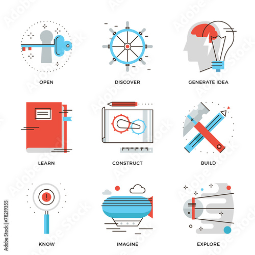 Imagination and thinking line icons set