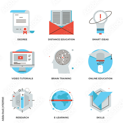 Online education and training line icons set