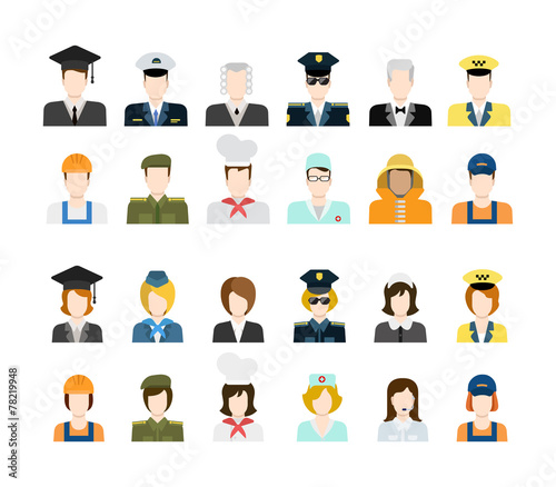 Set of people icons in flat style with faces