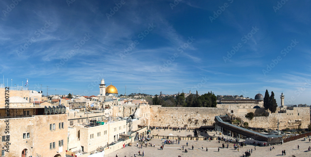 Western Wall and Dome of the Rock in the old city of Jerusalem, 