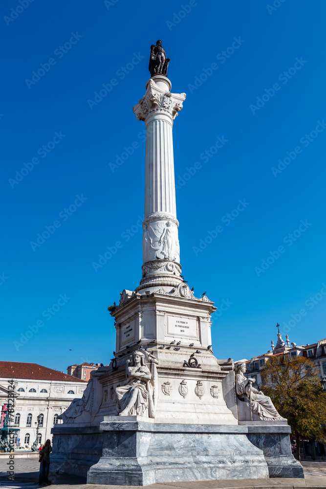 The Column of Pedro IV. Rossio Square. Lisbon. Portugal.