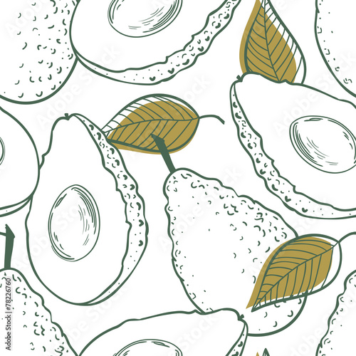 Outline eamless pattern with avocado and leaf