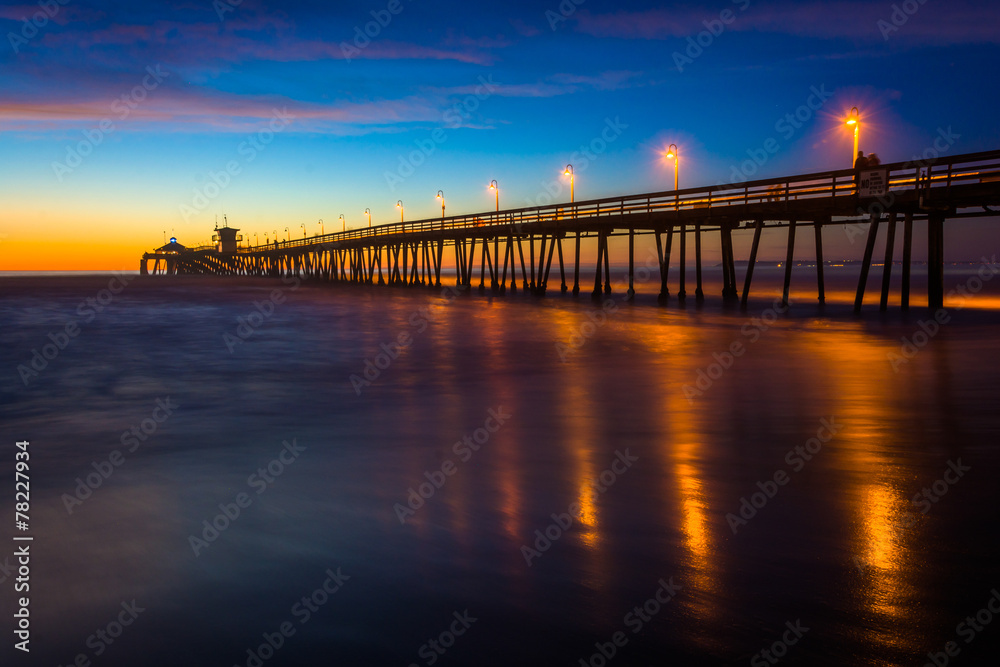 The fishing pier seen after sunset, in Imperial Beach, Californi