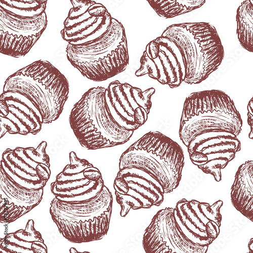 doodle coffee cupcake seamless pattern