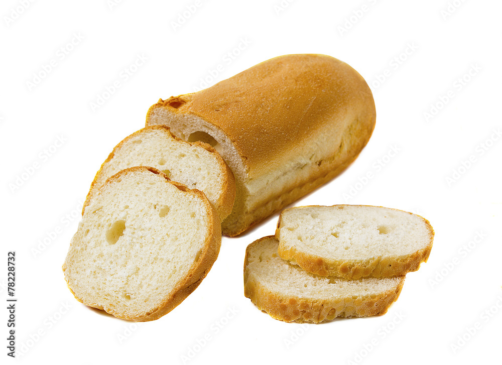 Sliced french baguette isolated on a white background Sliced french baguette isolated on a white background