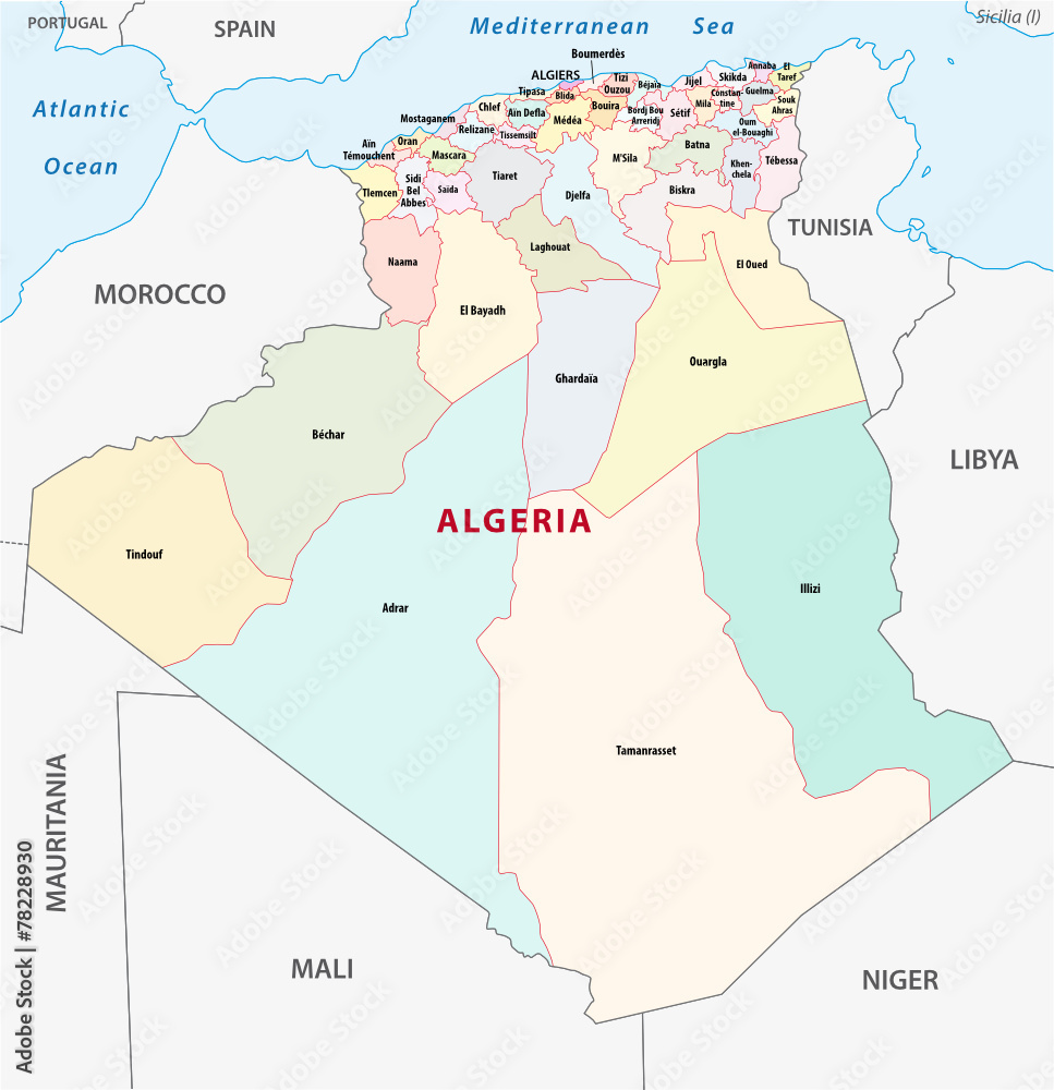 Obraz premium algeria administrative map