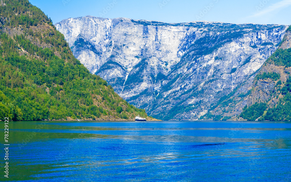 Tourism and travel. Mountains and fjord in Norway.