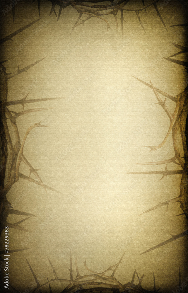 Fototapeta premium Antique linen texture Easter background with faded Thorns