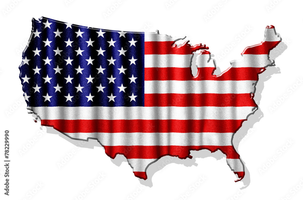 USA map with waving flag isolated on white background USA map with waving flag isolated on white background