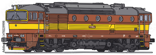 Old diesel locomotive, vector illustration