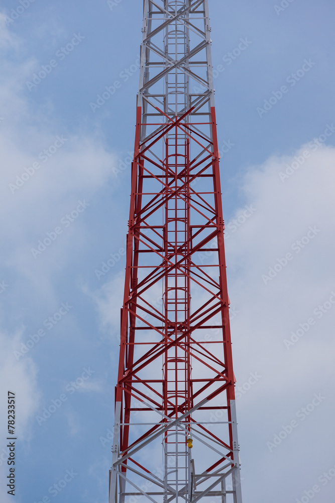 Telephone pole on blue sky background. Telephone pole on blue sky background.