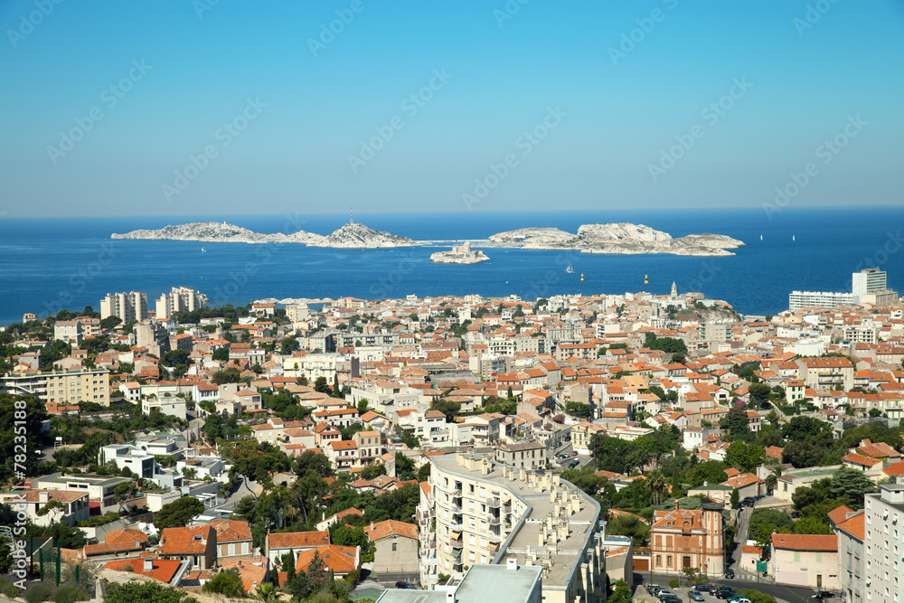 The view of Marseille's water area with the Chateau d'If
