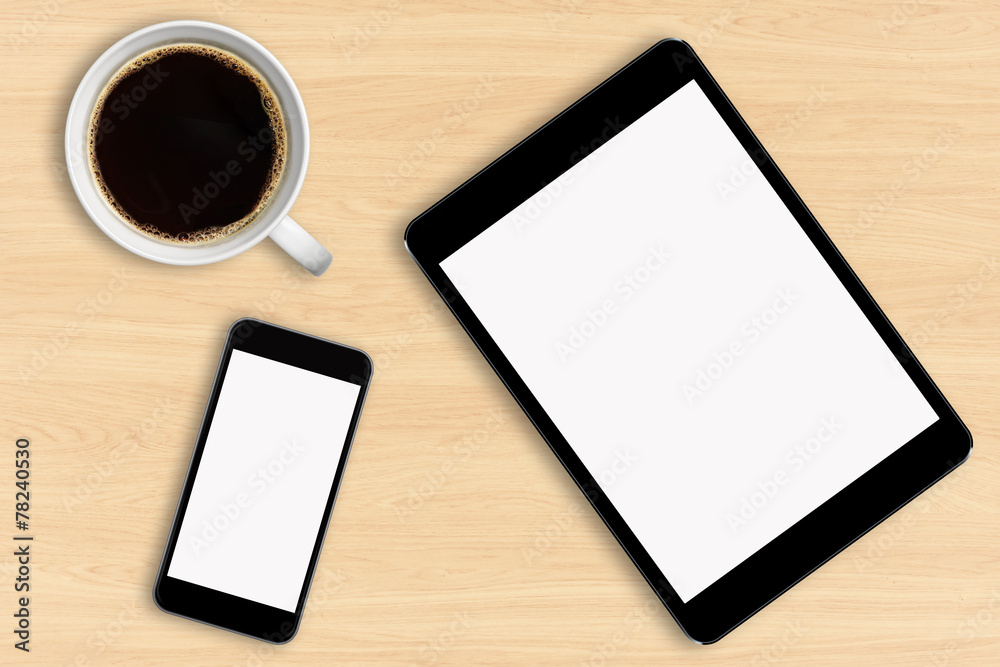 Workplace with mobile phone and tablet Workplace with mobile phone and tablet