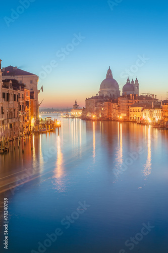 The beautiful night view of the famous Grand Canal in Venice  It