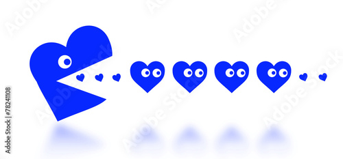 Bild auf Leinwand Concept of dating - big Pacman heart hunting small hearts