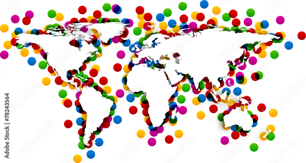 World map with confetti.