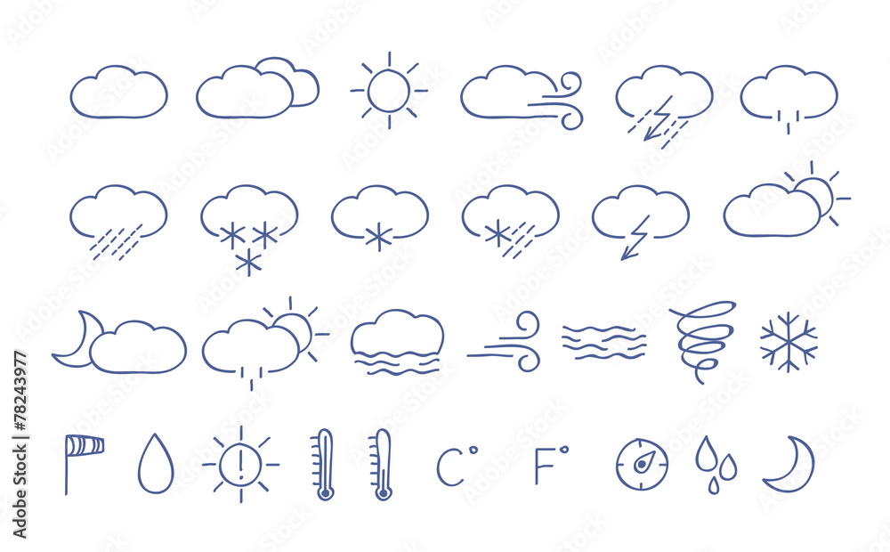 Weather icons. Simple hand drawn illustration. Weather icons. Simple hand drawn illustration.