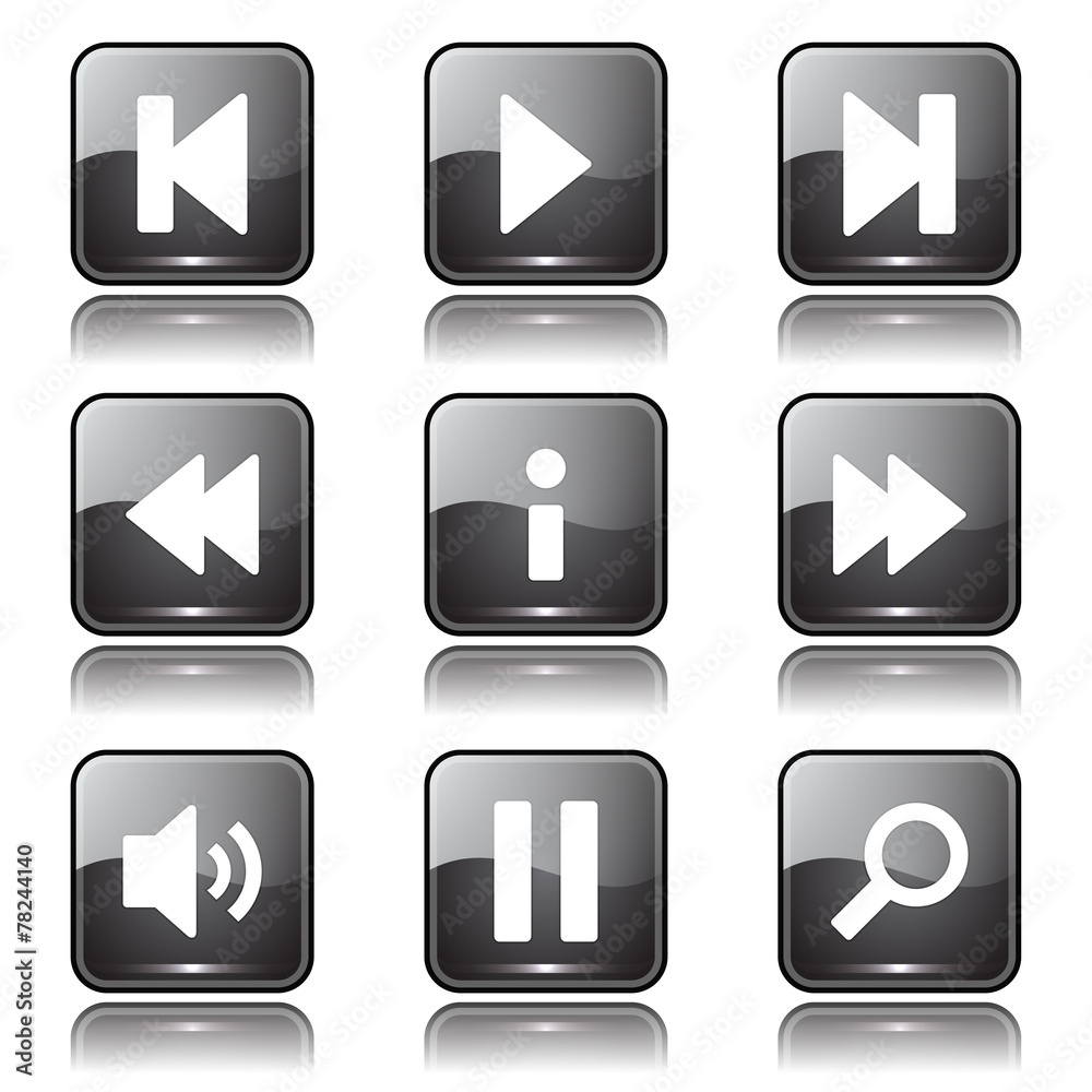 Multimedia Controller Square Vector Black Button Icon Design Set Multimedia Controller Square Vector Black Button Icon Design Set