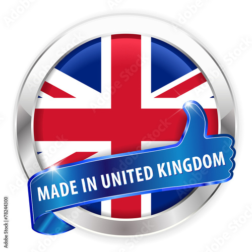 made in uk silver badge on white background