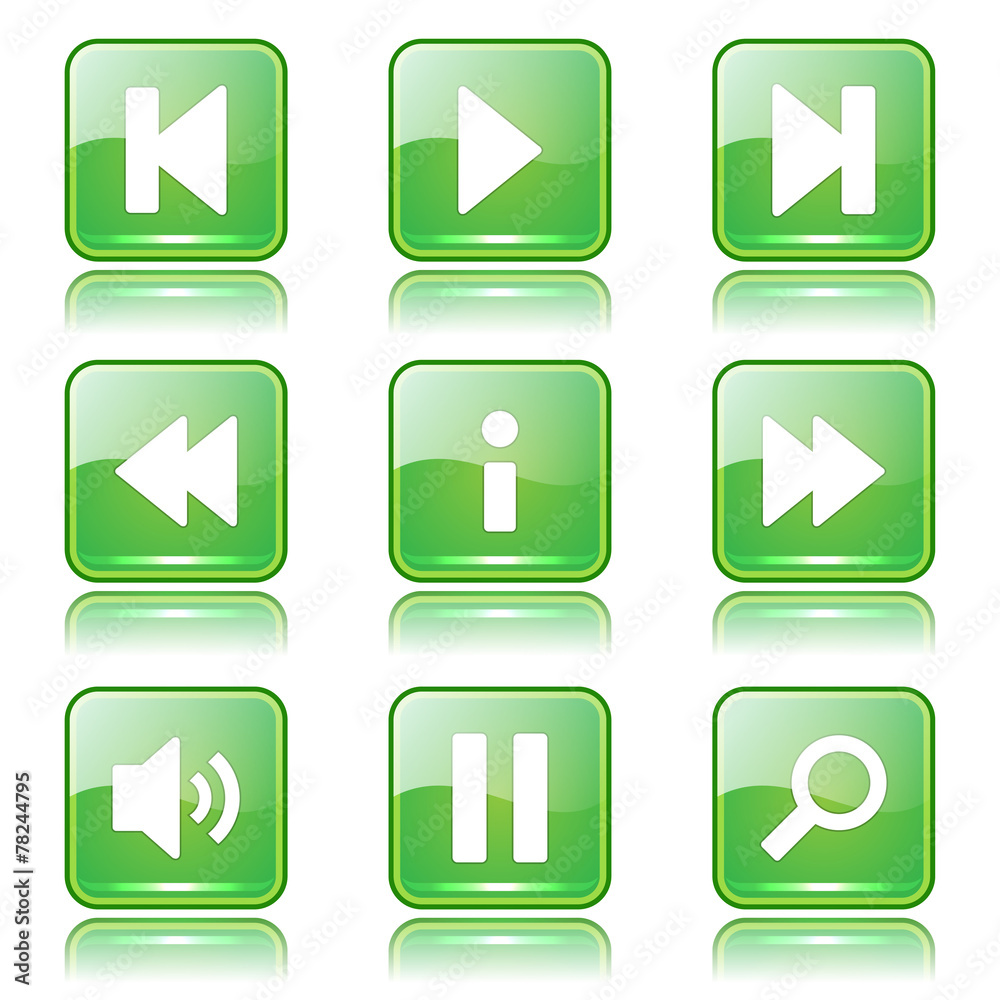 Multimedia Controller Square Vector Green Icon Design Set Multimedia Controller Square Vector Green Icon Design Set