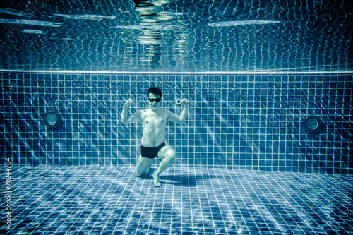 Underwater pool portraying Superman