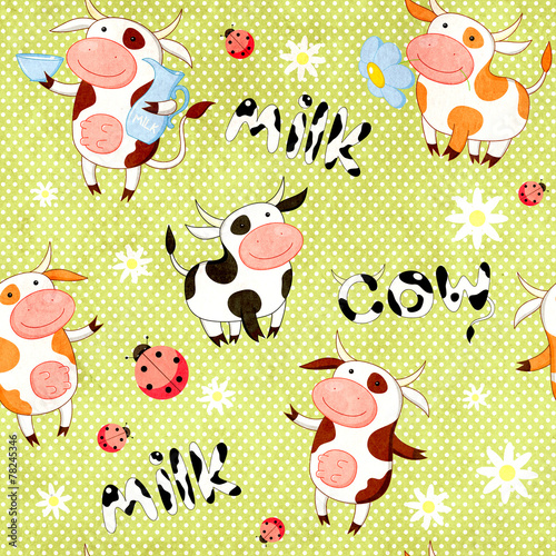 Seamless background with cute cows photo