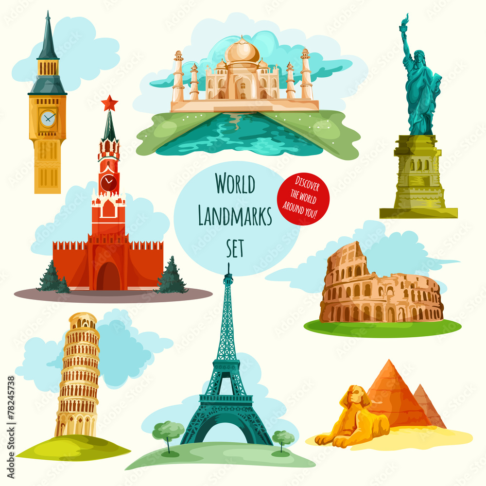World Landmarks Set - obrazy, fototapety, plakaty 