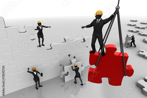 The Teamwork of assembling a jigsaw puzzle