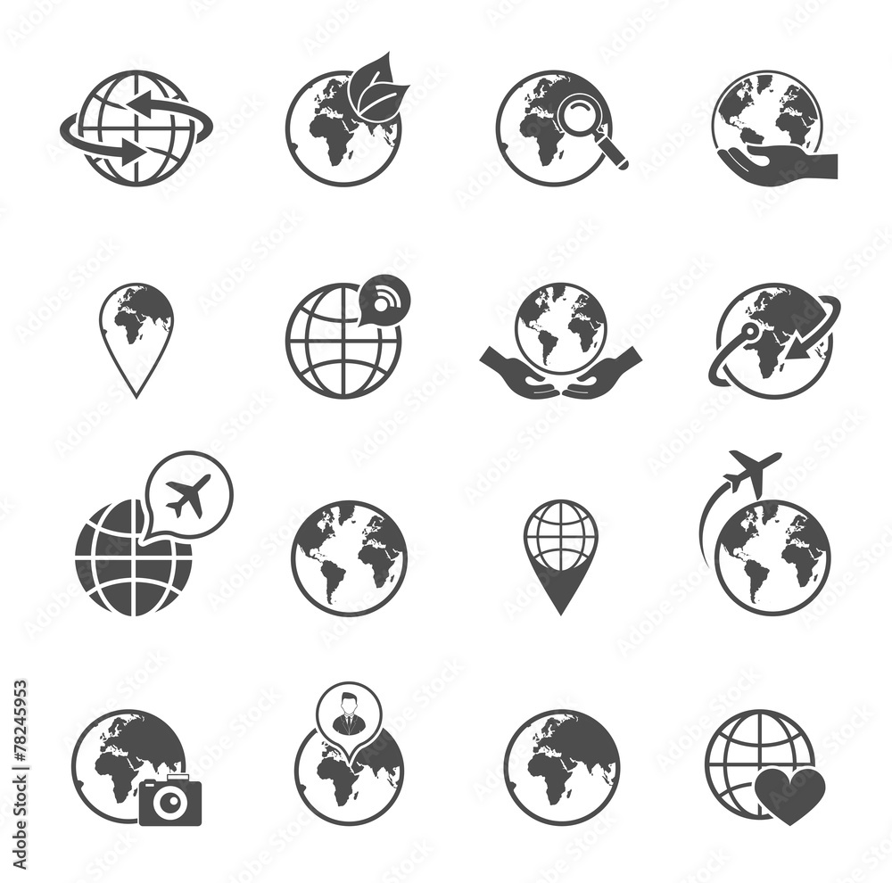 Globe earth icons set Globe earth icons set