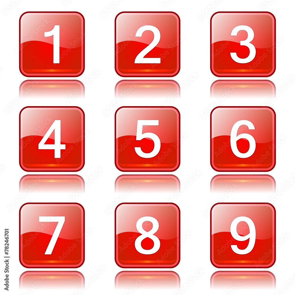 Numbers Counting Square Vector Red Icon Design Set Numbers Counting Square Vector Red Icon Design Set