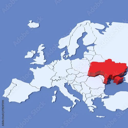 Mappa Europa 3D con indicazione Ucraina