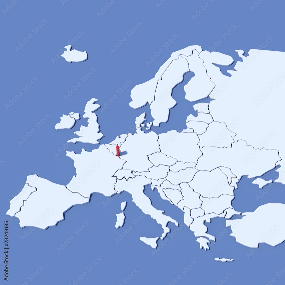 Obraz premium Mappa Europa 3D con indicazione Lussemburgo
