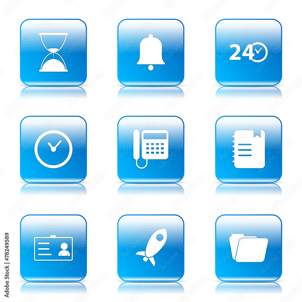 Time Duration Square Vector Blue Icon Design Set