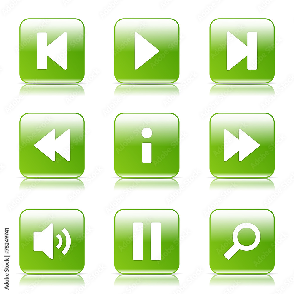 Multimedia Controller Square Vector Green Icon Design Set Multimedia Controller Square Vector Green Icon Design Set