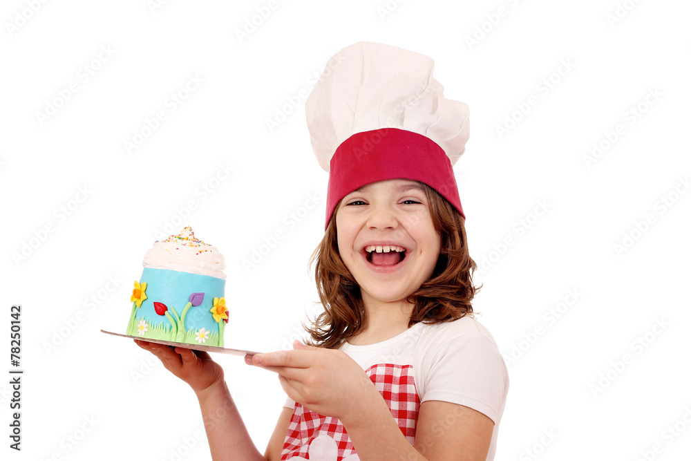 happy little girl cook with cake happy little girl cook with cake