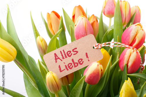 Fototapeta Naklejka Na Ścianę i Meble -  Blumenstrauß mit Grußkarte