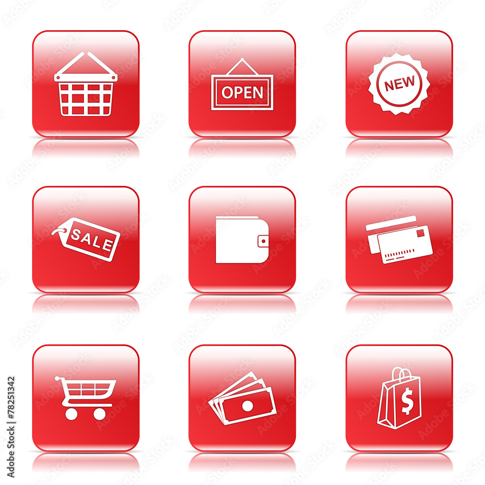 Shopping Sign Square Vector Red Icon Design Set 2