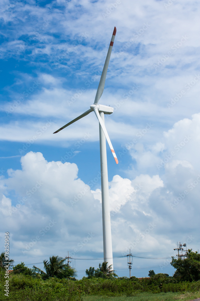wind turbine on blue sky and white cloud wind turbine on blue sky and white cloud