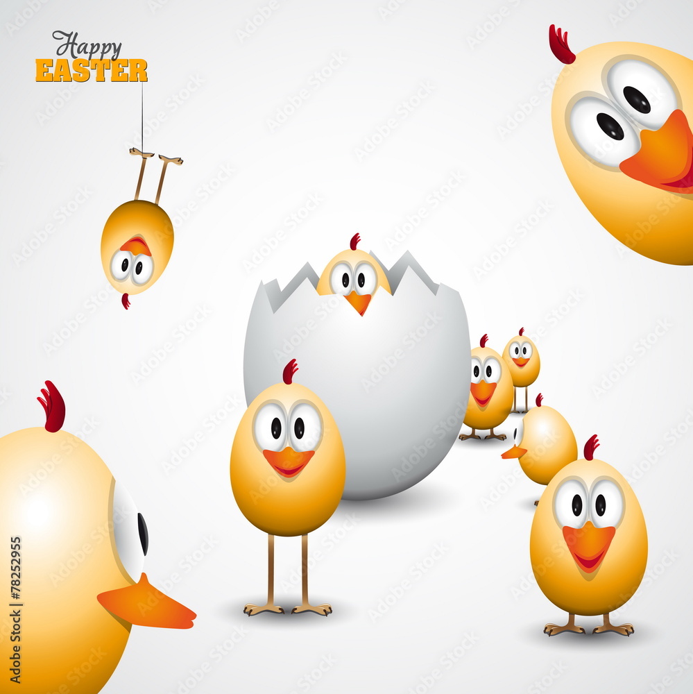 Obraz premium Funny Easter eggs chicks - background illustration - Happy easte