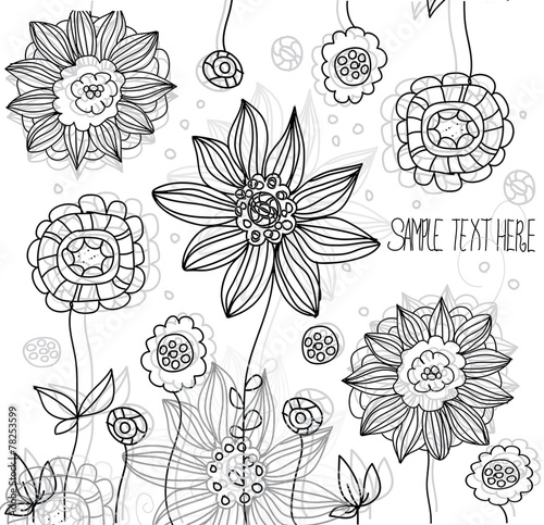 stylized black and white background with flowers